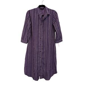 Lilly Collection Shirt Dress S Purple Midi Striped Modest Mature Casual NWT